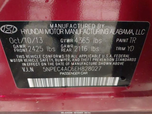5NPEC4AC6EH828027 Hyundai Sonata Limited
