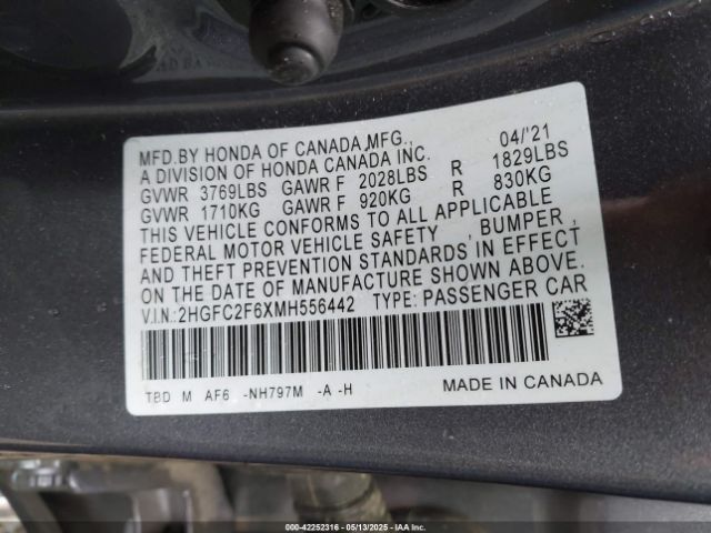2021 HONDA CIVIC 2HGFC2F6XMH556442 Photo 8