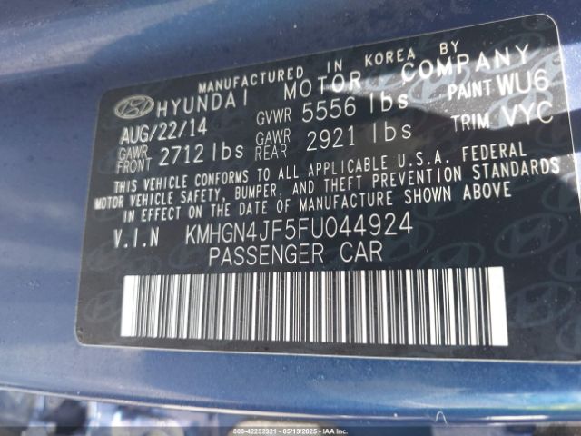 KMHGN4JF5FU044924 Hyundai Genesis 5.0