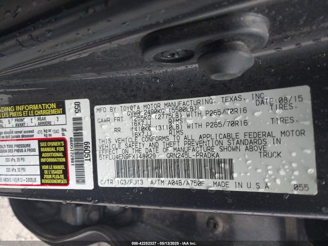 Toyota Tacoma Base V6 2015 5TFLU4EN9FX148029 Image 9