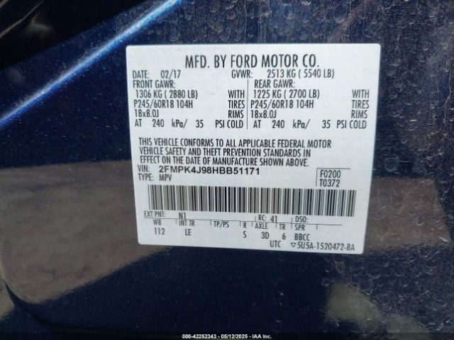 2FMPK4J98HBB51171 Ford EDGE SEL