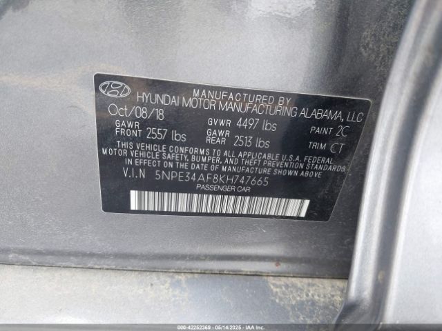 5NPE34AF8KH747665 Hyundai SONATA SEL