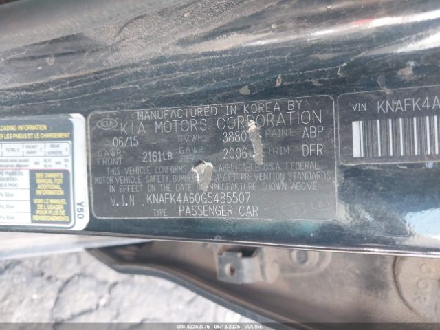 KNAFK4A60G5485507 KIA FORTE LX