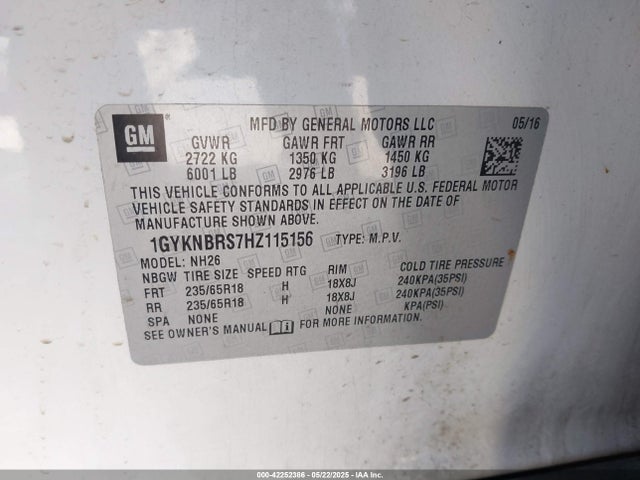 2017 CADILLAC XT5 1GYKNBRS7HZ115156 Photo 8