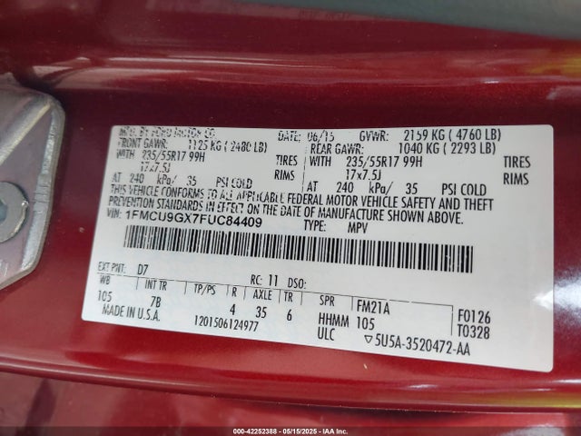 1FMCU9GX7FUC84409 Ford ESCAPE SE