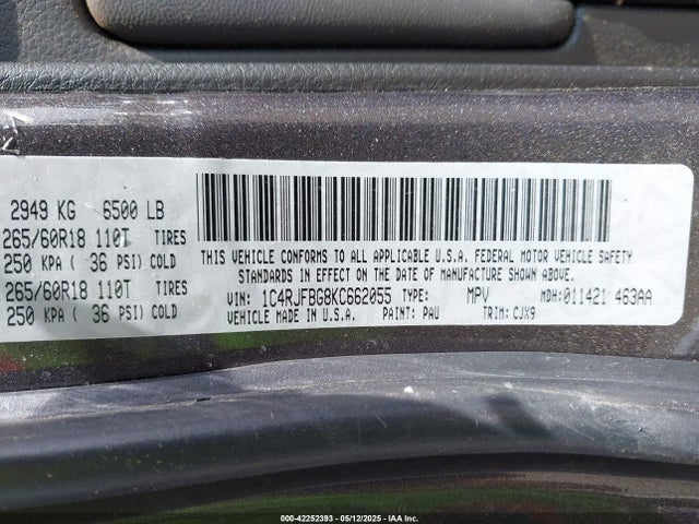 1C4RJFBG8KC662055 Jeep Grand Cherokee Limited 4x4