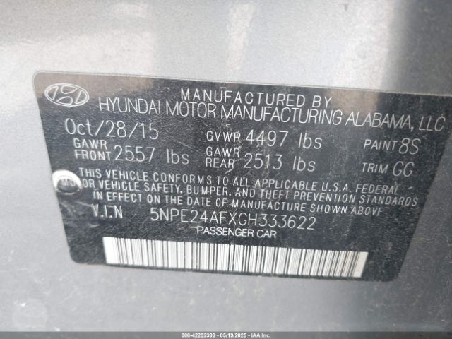 5NPE24AFXGH333622 Hyundai SONATA SE