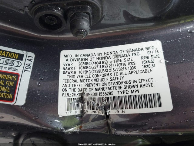 2HKRM3H30GH555295 Honda CR-V LX