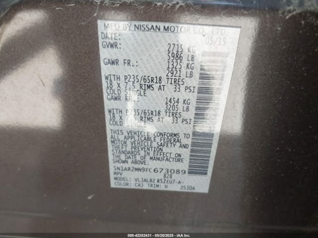 5N1AR2MN9FC673089 Nissan Pathfinder S