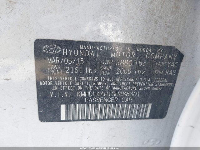 KMHDH4AH1GU488301 Hyundai dohc gdi nu
