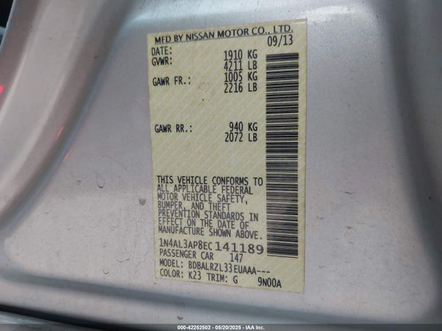 Nissan Altima 2.5 S 2014 1N4AL3AP8EC141189 Image 9