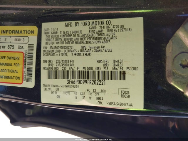 Ford Fusion Titanium 2015 3FA6P0D99FR202221 Image 9