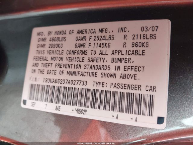 2007 ACURA TL 19UUA66207A027733 Photo 8