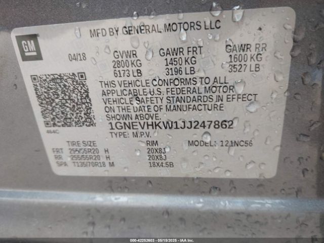 1GNEVHKW1JJ247862 Chevrolet Traverse 3lt