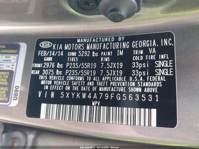 5XYKW4A79FG563531 KIA Sorento Sx V6