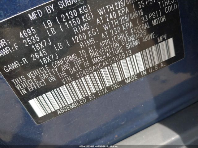 4S4BSANC4K3260913 Subaru Outback 2.5i Limited