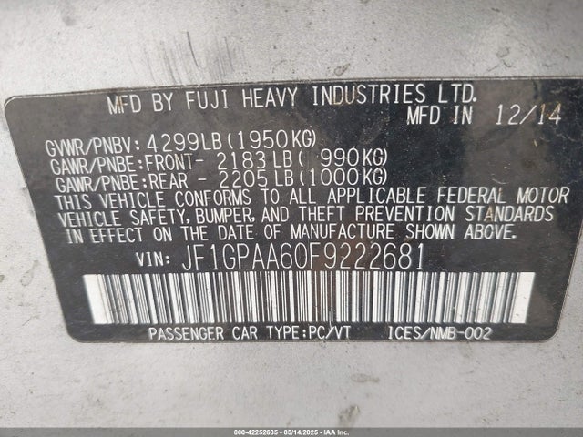 JF1GPAA60F9222681 Subaru Impreza 2.0i