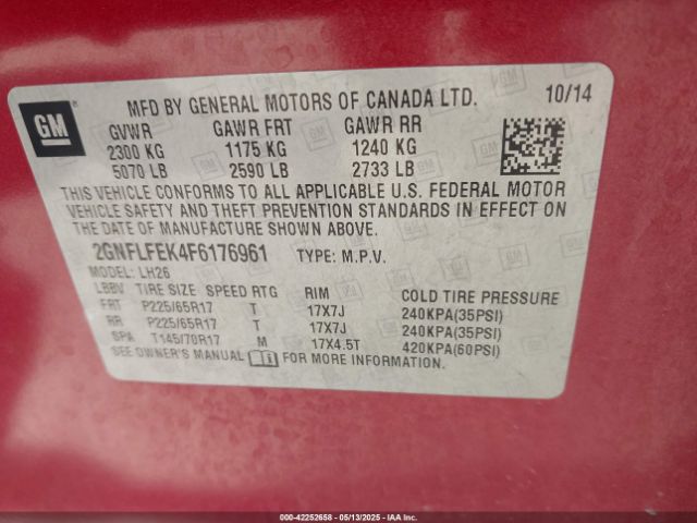 2GNFLFEK4F6176961 Chevrolet lea - flex fuel (gas/alc), aluminum, ho,