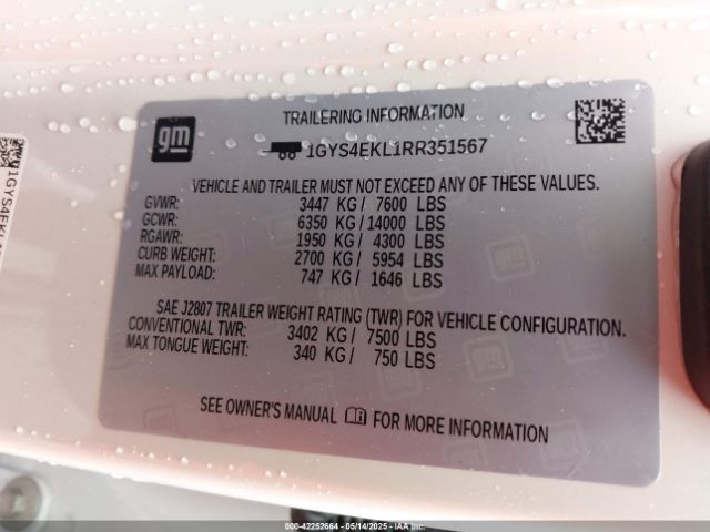 1GYS4EKL1RR351567 Cadillac Escalade 4wd Sport