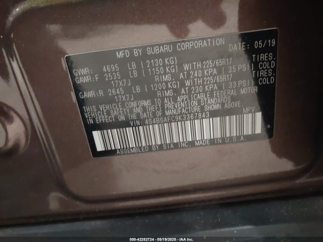 4S4BSAFC9K3367843 Subaru Outback 2.5i Premium