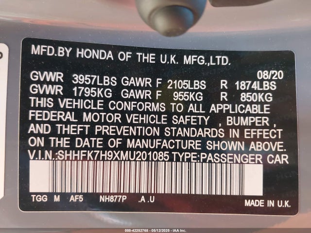 SHHFK7H9XMU201085 Honda Civic Sport Touring
