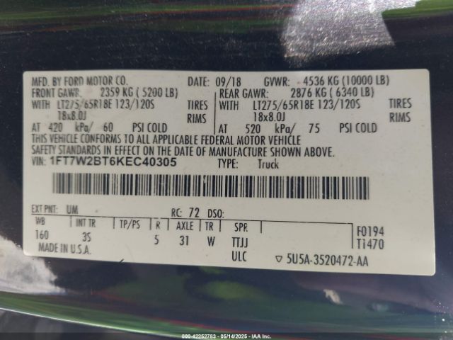 1FT7W2BT6KEC40305 Ford F-250 Xlt