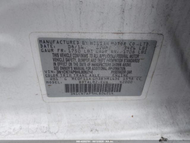 3N1CN7AP9HL806214 Nissan Versa 1.6 S/1.6 S+/1.6 Sl/1.6 Sv