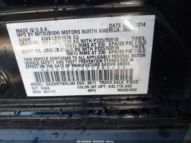 4A4AP3AU3FE009489 Mitsubishi Outlander Sport Es