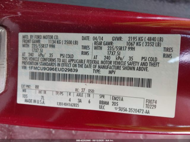 1FMCU9G96EUD29839 Ford ESCAPE SE
