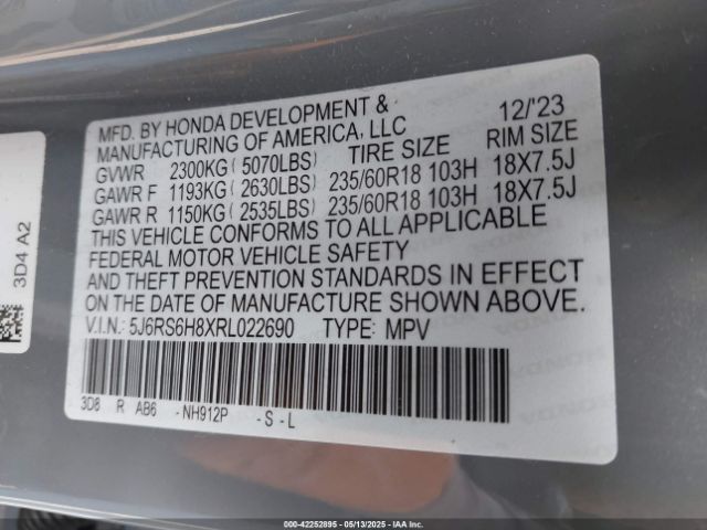 5J6RS6H8XRL022690 Honda Cr-v Hybrid Sport-l