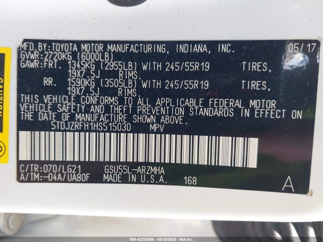 5TDJZRFH1HS515030 Toyota Highlander Se