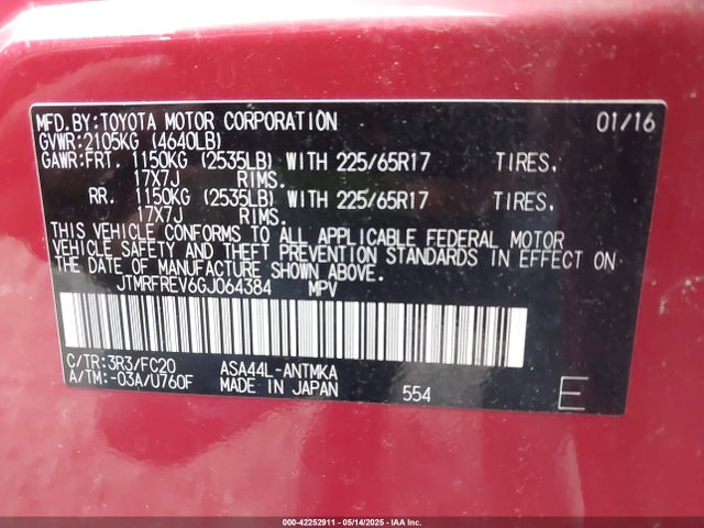 Toyota Rav4 Xle 2016 JTMRFREV6GJ064384 Image 9
