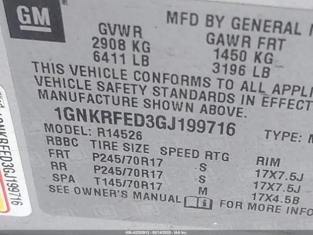 1GNKRFED3GJ199716 Chevrolet Traverse Ls