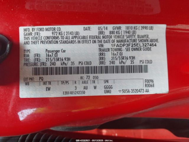 1FADP3F25EL327464 Ford FOCUS SE