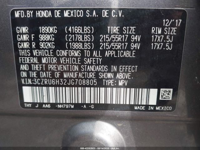 3CZRU6H32JG708805 Honda HR-V LX