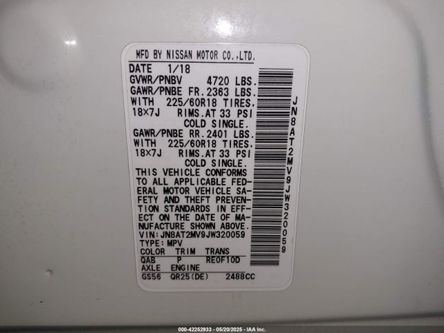 JN8AT2MV9JW320059 Nissan Rogue Sl