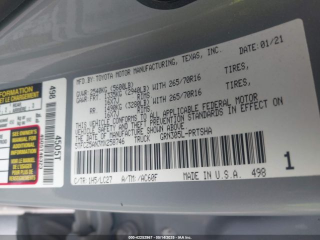 5TFCZ5AN3MX258746 Toyota Tacoma 4wd Trd Off Road