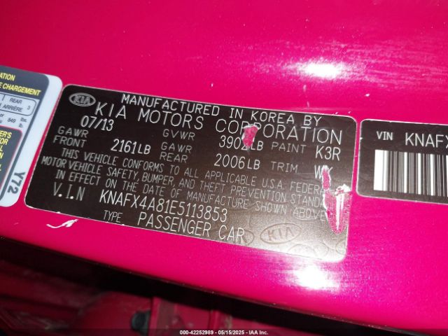 KNAFX4A81E5113853 KIA FORTE EX
