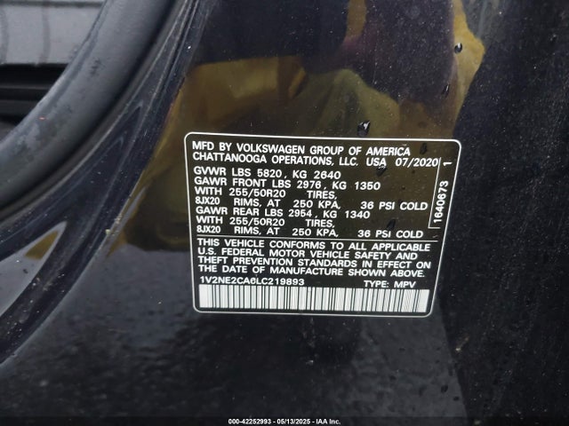 1V2NE2CA6LC219893 Volkswagen Atlas Cross Sport 3.6l V6 Sel Premium