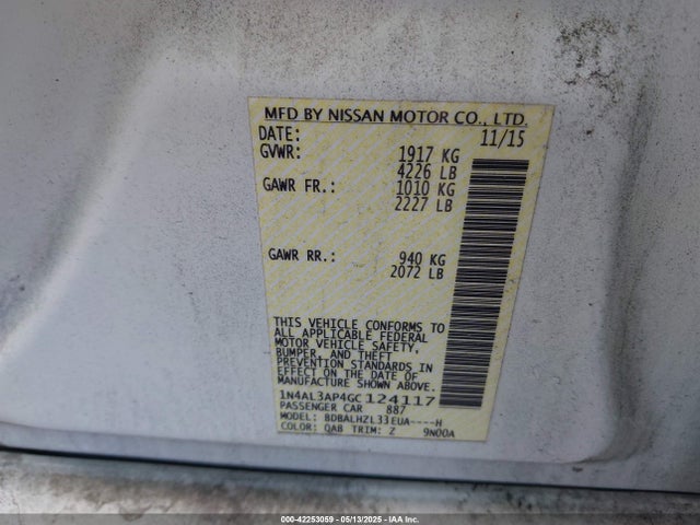 1N4AL3AP4GC124117 Nissan Altima 2.5 Sr