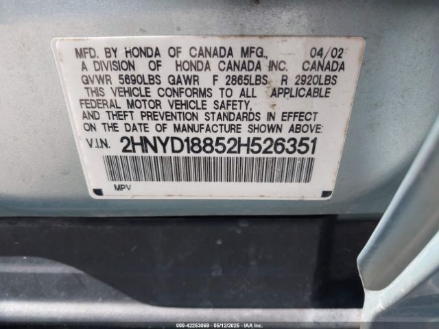 2002 ACURA MDX 2HNYD18852H526351 Photo 8