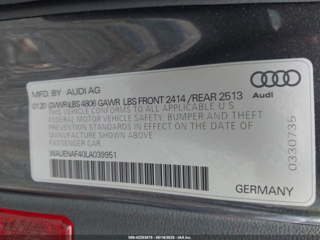 2020 AUDI A4 WAUENAF40LA039951 Photo 8