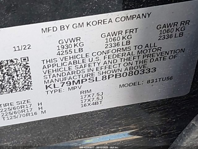KL79MPSL8PB080333 Chevrolet Trailblazer Fwd Lt