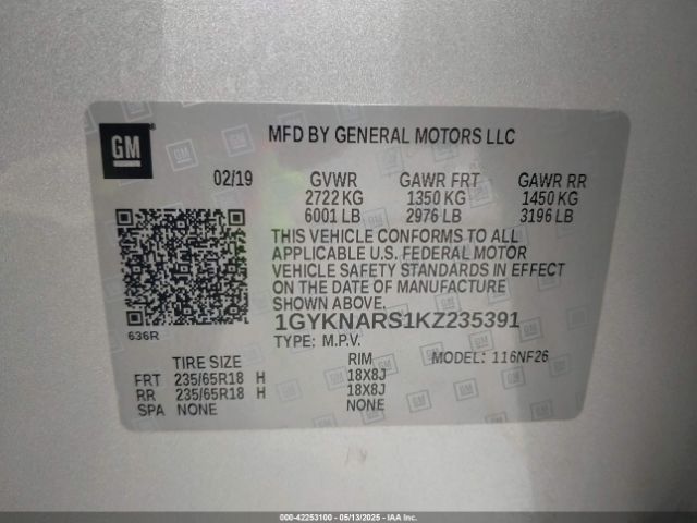 1GYKNARS1KZ235391 Cadillac Xt5 Standard