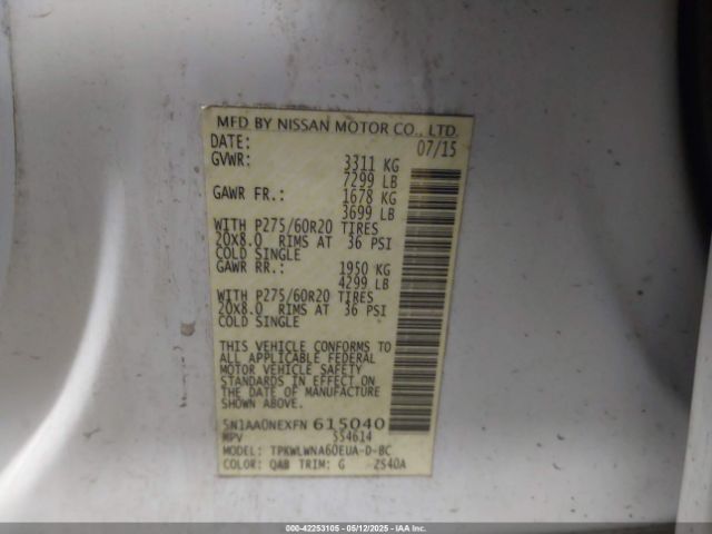 5N1AA0NEXFN615040 Nissan 2015