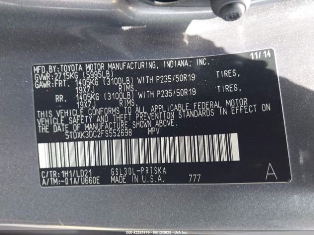 5TDXK3DC2FS552698 Toyota Sienna Se 8 Passenger
