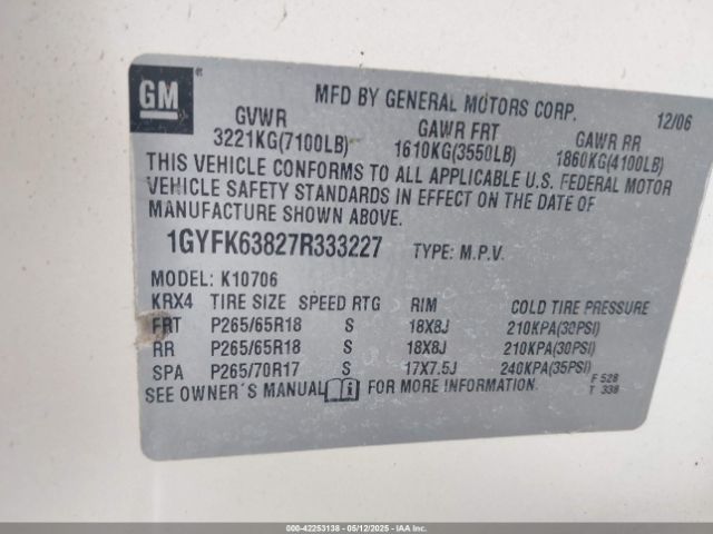 2007 CADILLAC ESCALADE 1GYFK63827R333227 Photo 8