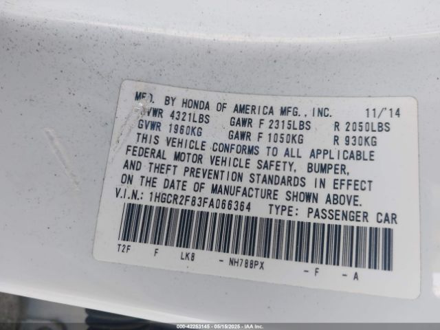 1HGCR2F83FA066364 Honda Accord Ex-l