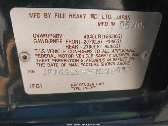 2005 SUBARU IMPREZA OUTBACK SPORT JF1GG68525H818972 Photo 8