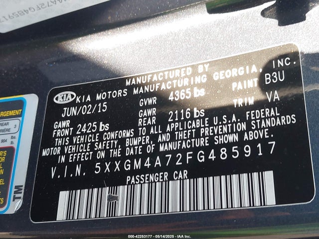 5XXGM4A72FG485917 KIA Optima Lx
